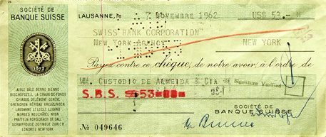 Société de Banque Suisse/Swiss Bank Corporation, 1962, check